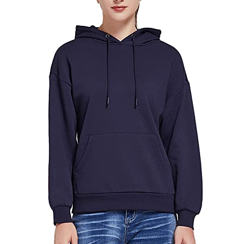 Alimeimei Womens Micro Fleece Hoodie With Pockets Athletic Hooded Sweatshirt Pullover Soft Cotton Hoodies For Women (Navy, M) #TOP4