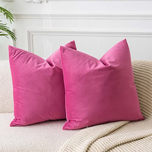 Image of JUSPURBET 16x16 Decorative Velvet Throw Pillow Covers Set of 2,Rose Red | Modern Soft Cushion Covers Cases with Hidden Zipper for Couch Sofa Bed Living Room Bedroom Home Decor