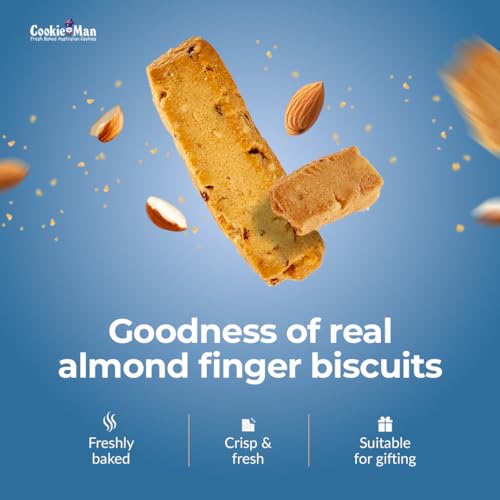 Image of CookieMan Almond Fingers - 250g | Crunchy & Buttery Almond Biscuit Sticks, Baked to Perfection | Delicious Tea-Time Snack, Ideal for Gifting & Anytime Indulgence