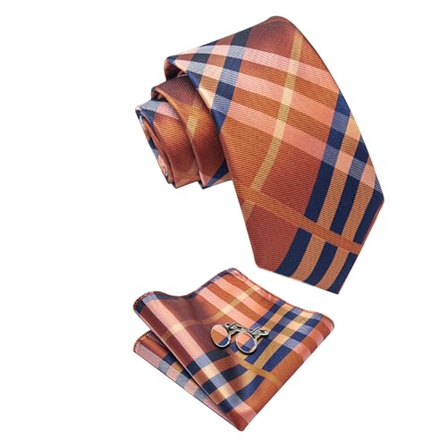Image of YourTies Striped Plaid Ties for Men Silk Formal Necktie Set