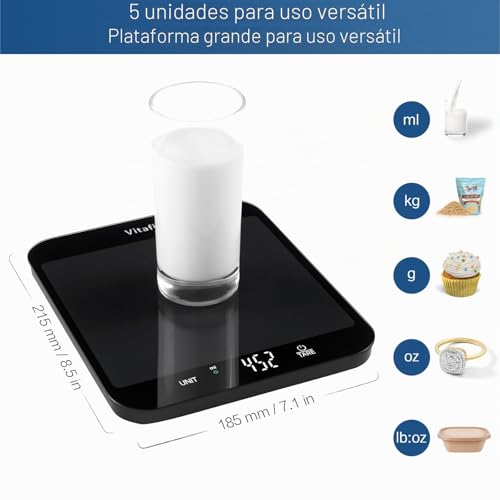 Miniatura 3 de Vitafit 15kg Bascula Cocina, Alta Precisión 1g Por Nuestra Fábrica Profesional Desde 2001, Balanza Cocina Digital Para Cocinar Y Hornear, Plataforma Grande 215x180mm, 3 Pilas Aaa, Negro