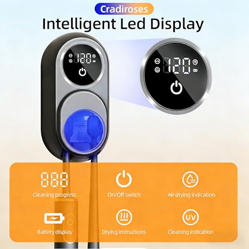 Image of UV Toothbrush Sanitizer Holder for Bathroom, Wall Mounted Heated Drying | Auto Sensor, 35-Day Rechargeable Battery, LED Smart Display, Fits Most Sizes, 2 Slots, Home Travel Use, Black
