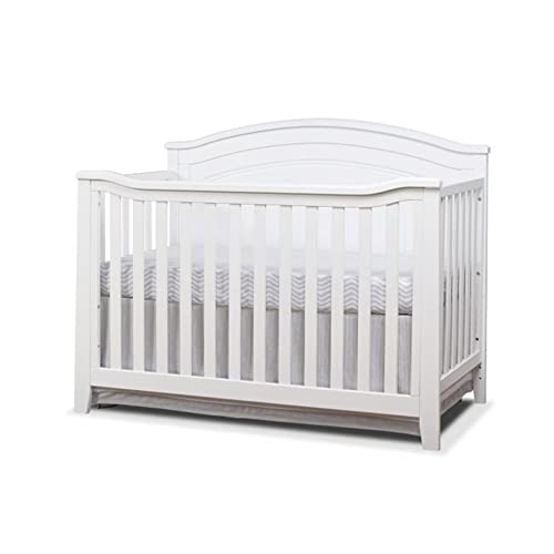 Image of Sorelle Furniture Berkley Round Top Crib, Classic 4-in-1 Convertible Crib, Made of Wood, Non-Toxic Finish, Wooden Baby Bed, Toddler Bed, Child’s Daybed and Full-Size Bed, Nursery Furniture-White