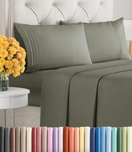 Image of Queen Size 4 Piece Sheet Set - Ultra Soft & Cooling Bed Sheets - Dark Taupe | Fits 8 Inch to 16 inch Mattress, Wrinkle Free & Fade Resistant with Deep Pockets, Breathable, Comfy Hotel Luxury Bedding