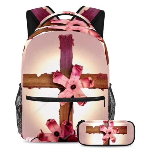 Sac à dos croix rose de Pâques avec trousse idée cadeau utile enfants