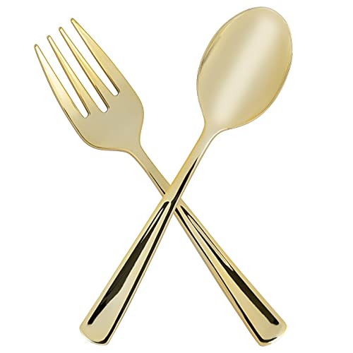 Plasticpro Disposable Plastic Gold Serving Utensils 12 Forks & 12 Spoons Durable Heavy Duty Premium Serving Utensils Gold 12 Sets