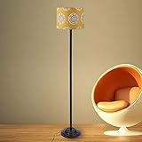 tu casa TC-127.--.Height-56.5".--.Mandala printShade.--.with Metal Base FloorLamp (B-22 - Brass Holder--Bulb NOT Included).--Bed Switch--Not Included, Black, L * W * H (11.5x11.5x56.5