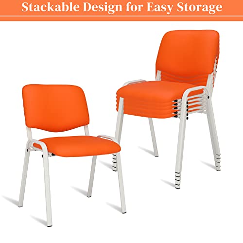 Image of VINGLI Orange Waiting Room Chairs, 5-Pack PU Church Chairs Conference Stackable Office Guest & Reception Stacking for Meeting,Office Lobby, Simple&Space-saving Pu-orange