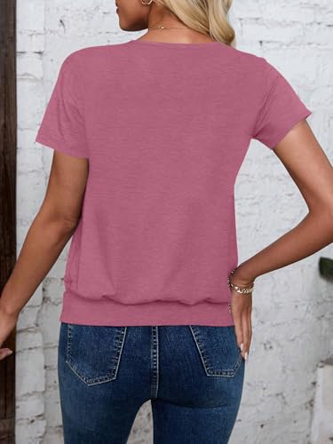 Sialois Womens Tops Short Sleeve Shirts Dressy Casual Blouses Banded Bottom V Neck Fashion Trendy Cute Tunics Outfits Beach Vacation Travel Essentials Tunic 2026 Tees Spring Summer Clothes,Rose,L — view 2