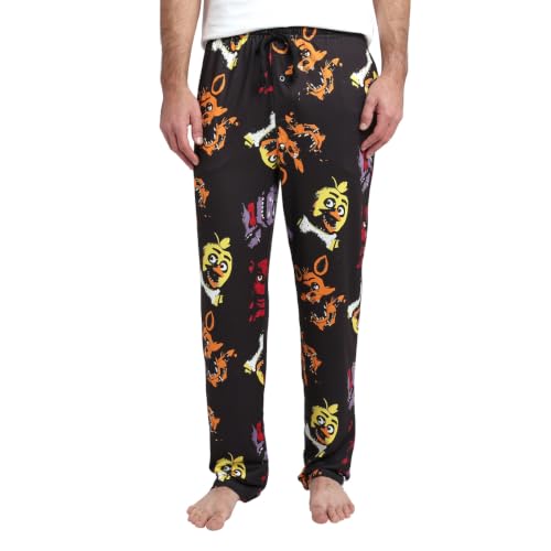 Five Nights At Freddys Neon Character Heads Mens Black Sleep Pajama Pants-XL