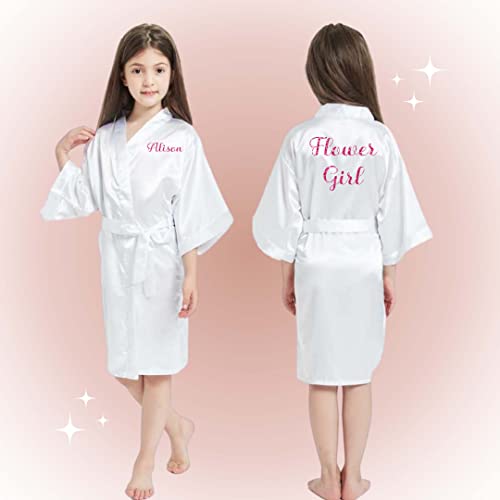 Cute Satin Personalized Robes for Girls in Sizes 3T – 14, Flower Girl Robe, Personalized for Toddlers thru Age 134