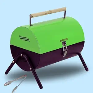 Chefman 15-Inch Barrel Barbeque Grill with 6 Skewers, 1 Tong & 2 Grills | Black | Portable Tandoori Grill for Home, Outdoor, Charcoal BBQ Grill, Suitable for 4-5 Members (Green)