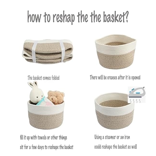 Woven Cotton Storage Baskets - 3-Pack Round Bins (10x10x7'') for Shelves, Closets & Bookcases | Durable Rope Organizers for Nursery, Baby, Toys, Easter & More white and brown