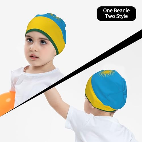 Flag of Rwanda Children Hip Hop Knitted Hat Kids Elastic Leisure Knit Cap Warm Sleep Beanies Black4