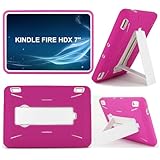 Mobi7e Tablet Case Compatible with Kindle Fire HDX 7 (2013) – Not for Fire HD 7, Heavy Duty Dual-Layer Rugged Armor Protective Cover with Air Cushion, Kickstand (Pink/White)