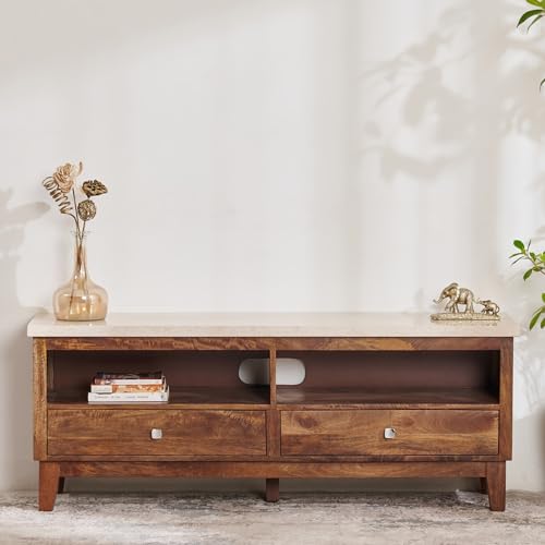 Image of Home Centre | Giza Composite Marble Top TV Unit | TV Unit for Living Room | Solid Wood | Beige | 1 Year Warranty
