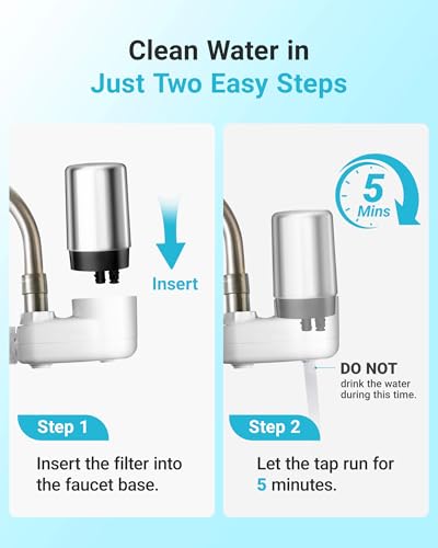 Image of AQUA CREST 7027S Faucet Water Filter, Replacement for Brita Filter, Brita 36311 On Tap Water Filtration System, FR-200, FF-100, 100 Gallons, Chrome, 2 Pack