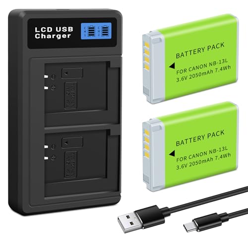 NB-13L NB-15L Battery with Dual Charger for Canon PowerShot G7 X Mark II