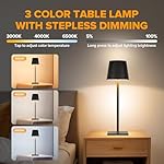 LUTEC 2 Pack Cordless Table Lamp,6000mAh Rechargeable Battery Operated Desk Lamp,Two Adjustable Heights,Waterproof, Touch Control & 3 Color Stepless Dimming for Restaurant/Bedroom/Bars/Outdoor (Black) - Image 3