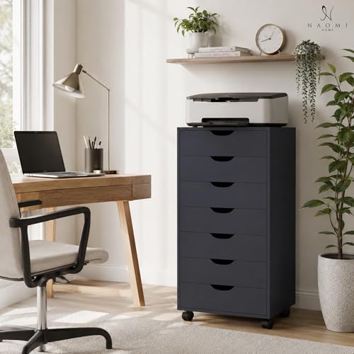 Image of Naomi Home Debbie Office File Cabinet with 7 Drawers, Rolling Storage Organizer for Home Office & Workspace