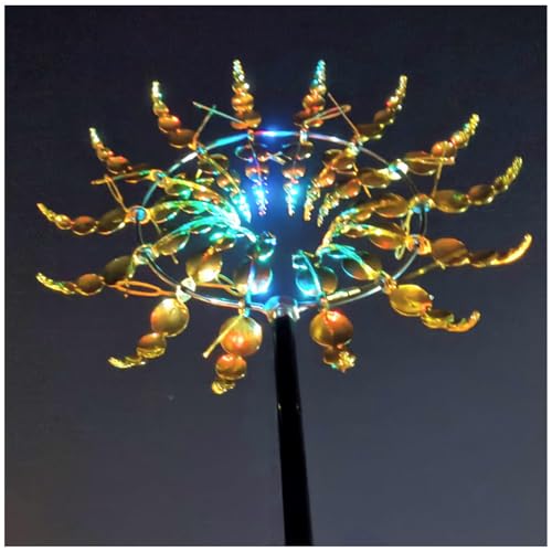 Solare Mulino a Vento in Metallo, Mulino A Vento In Metallo, 3D, con palo da giardino Luce Solare Del Mulino A Vento,Gold