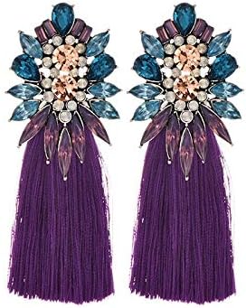 Pendientes de gota vintage Pendientes de flor grande étnicos largos con borlas colgantes para mujer Mimir Eco (púrpura zafiro)