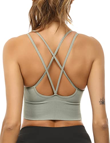 Sykooria Sport BH Damen Gepolstert Bustier Damen BH ohne Buegel Spaghettiträger Cross Back Design Push up BH Sport Bra Top für Yoga Fitness, Grün XL