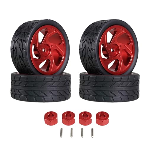 for MJX Hyper go 1/14 14301 14302 14303 RC Car Metal Wheel Hub Tires Upgrade Tyre 12mm Adapter(Red)