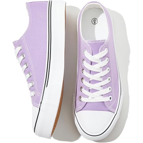 FRACORA Womens White Black Canvas Sneakers Low Top Canvas Shoes for Women Tennis Shoes(Purple,US9)