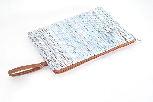 Trashury Blue Handwoven Upcycled Laptop Sleeve Single-Use Plastic | Zipper Closure | Office & College Use | Eco-Friendly & Durable (Blue)