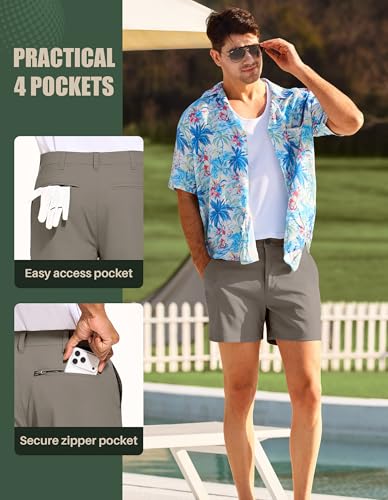 Image of PULI Golf Shorts Men 5 Inch Inseam Stretch Casual Dress Shorts with Pockets Waterproof Lightweight Quick Dry