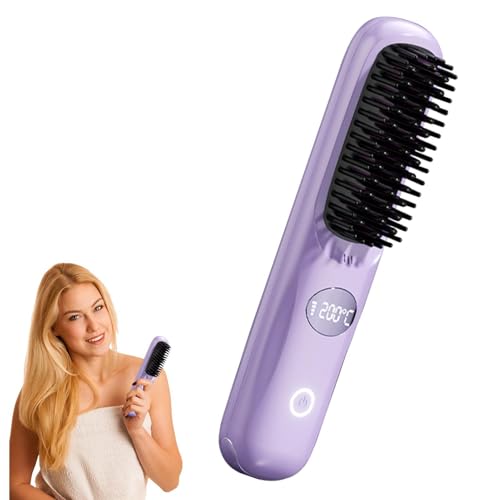 Cepillo alisador de pelo portátil con carga USB, alisador de cabello, alisador para mujeres, niñas, grueso, rizado a liso