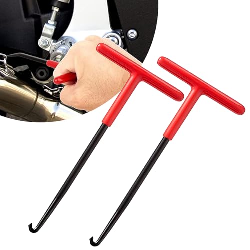 Image of 2 Pack Motorcycle Exhaust Pipe Spring Hook with T-shaped Handle, 3.15In x 6.3In Vehicle Exhaust Spring Disassembly Tool, Universal Easy-grip Installed Puller Accessories (Red & Black)
