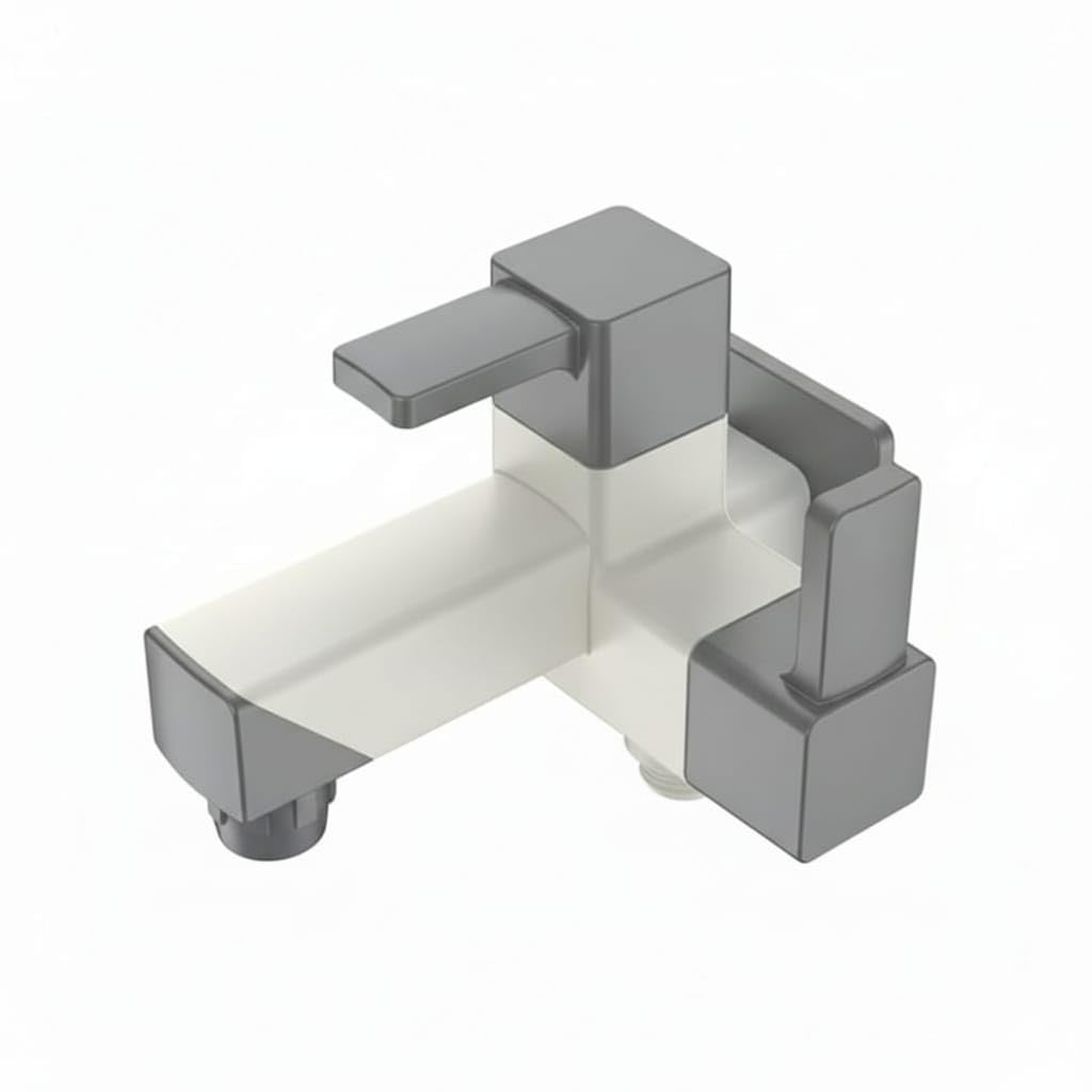 YOLO Plastic Faucet 2 in 1 Bib Cock Tap for Bathroom with 90° Water Flow | Tap for Bathroom & Outdoor with Flange|Gray & White