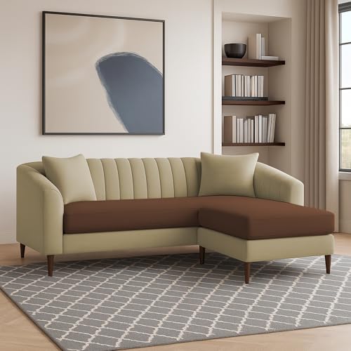 Image of Casaliving Doraldo 4 Seater L Shape Convertible Sofa Set for Living Room, 3 Seater & Ottoman Modular Sectional Couch for Small Space (Cream Brown Colour) Fabric