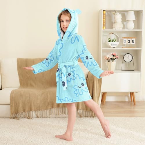 Snowflake Seamless Hooded Pajamas Bath Robes For Girls3