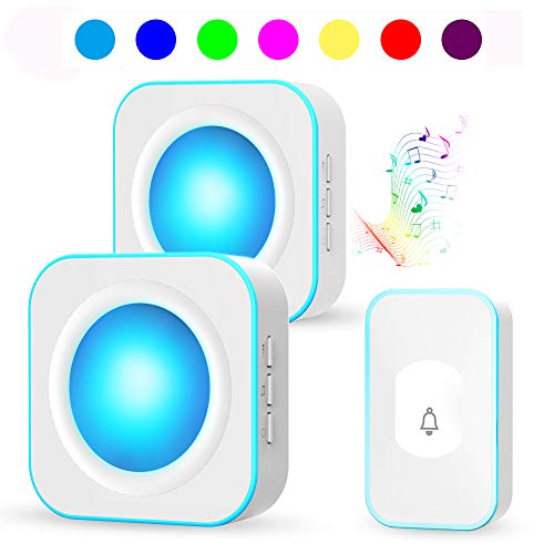 Wireless Door Bell, IP55 Waterproof Doorbell Operating at 1000 Feet, Colourful LED Indicators