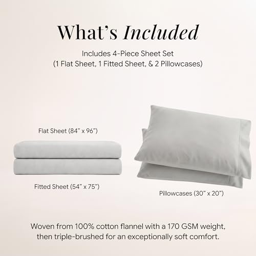 Image of Tribeca Living Full Triple-Brushed Cotton Flannel Sheet Set, Platinum