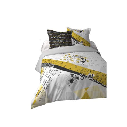 Lovely Casa - Parure Housse de couette + 2 Taies d'oreillers - Taille 240x220 cm - 100 % coton - Couleur Blanc - Modèle Smile - Linge de Lit pour Maison