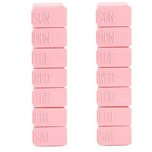 Jeffergarden 2Pcs Daily Medicine Holder Pillbox Organizer Dispenser Case Compartments for Medication and Supplements(Pink)