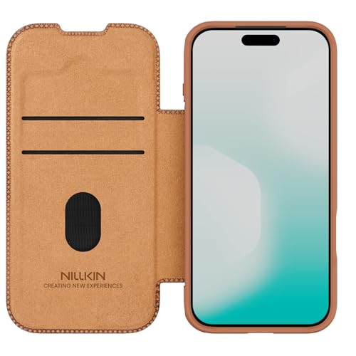 Image of PRITO Nilkin Wallet Flip Case for iPhone 17 Pro Max with Card Slot and Camera Slider, PU Leather Case Cover, All-Around Protection (Brown, iPhone 17 Pro Max)