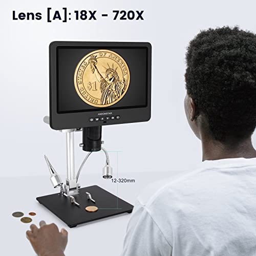 Image of Andonstar AD249SM 10.1 inch 2160P UHD HDMI Digital Microscope 2000X, 3 Lens Soldering Digital Microscope with Arm Boom Metal Stand for PCB SMD Electronics Repair, Biological Microscope Kit, 32G Card