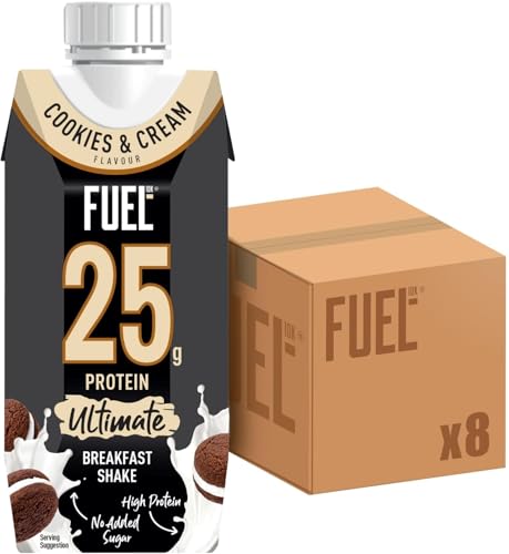 FUEL10K Cookies & Cream 25g High Protein Breakfast Shake Drink, 330 ml (Pack of 8)