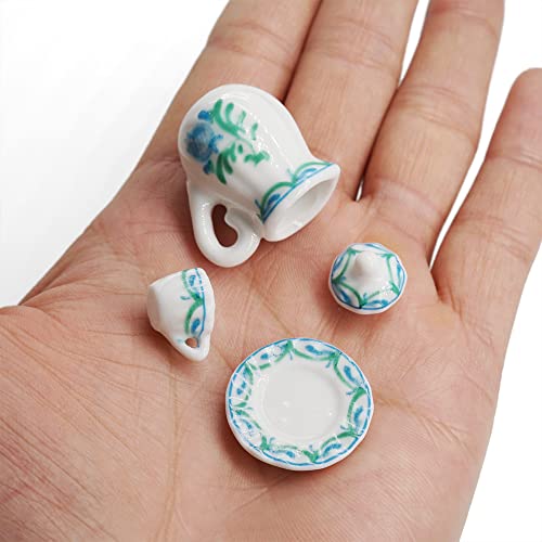 Odoria 1/12 Miniature Porcelain Tea Set 15Pcs Dollhouse Decoration Accessories, Green #TOP4