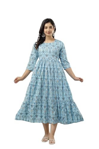 Image of Women's Rayon Anarkali Maternity Ankle Length Dress, Pregnancy Dress,Feeding Kurti,Easy Brest Feeding Dress, with Both Side 9 inch Zipper and Belt