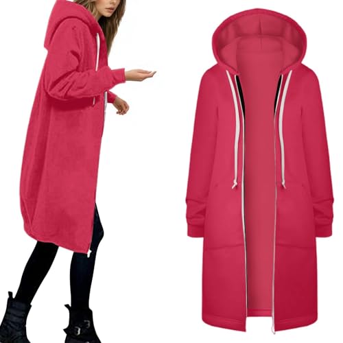 Long Fleece Hoodies for Women Full Zip Up Oversized Knee Length Open Front Sweatshirt Basic Cotton Cozy Hooded Jacket3