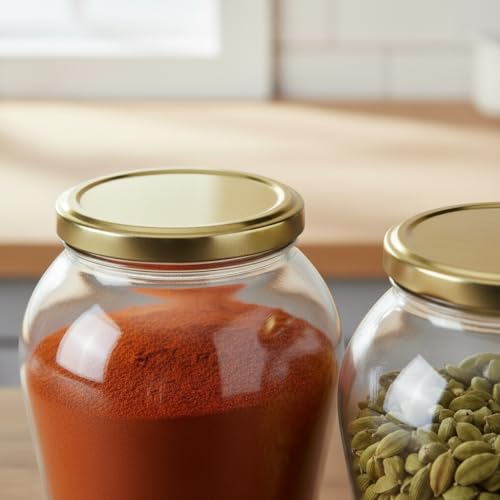 Image of ginoya brothers 1 Liter Matka Shape Glass Jar and Glass Container for Kitchen with Air Tight Lid-Pack Of 2