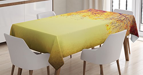Ambesonne Leaves Decor Tablecloth, A Retro Style Faded Inspirational Autumn Photo with Distressed Effects of Boho Home Decor Art, Dining Room Kitchen Rectangular Table Cover, 60 X 90, Orange Yellow