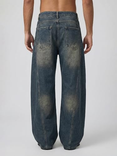 Image of JMIERR Men's Barrel Jeans Baggy Wide Leg Y2K Twisted Seam Relaxed Fit Hip Hop Denim Pants Casual Streetwear