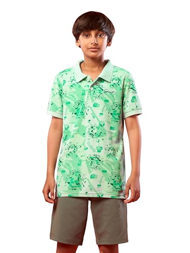 Image of TECHNOSPORT Boys Printed Slim Fit Half Sleeve Polo T-Shirt MATPIQ Pique UPF50+ Anti-Odour 2-Way Stretch Kids Age 8-14 Sports Polo T-Shirt